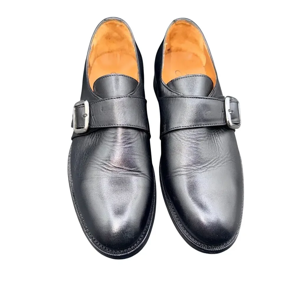 John Tweed Tailored Monk Strap Shoes EU 40 US 7 Black Leather Dress Shoes